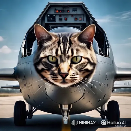 Military Aircraft with Cat's Head Attacks Sharks – AI Generated Video | Hailuo AI