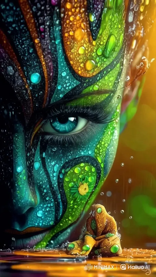 Transformation of a Painted Face: From Smile to Fire – AI Generated Video | Hailuo AI