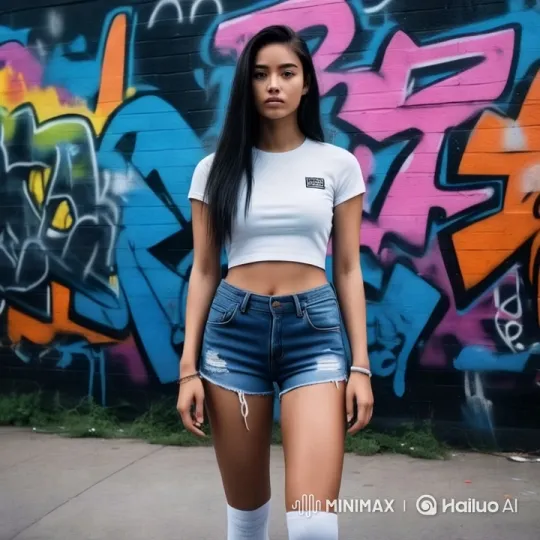 Young Woman in Casual Attire Showcases Confidence in Urban Setting – AI Generated Video | Hailuo AI
