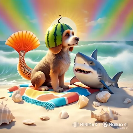Dog Commands Shark, Cat Plane Soars in Dreamy Beach Scene – AI Generated Video | Hailuo AI