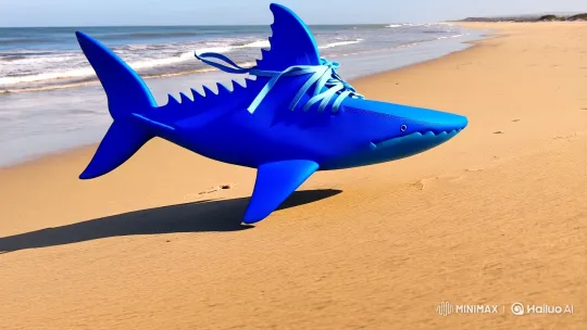 Blue Shark Sneaker Glides on Golden Sands – AI Generated Video | Hailuo AI