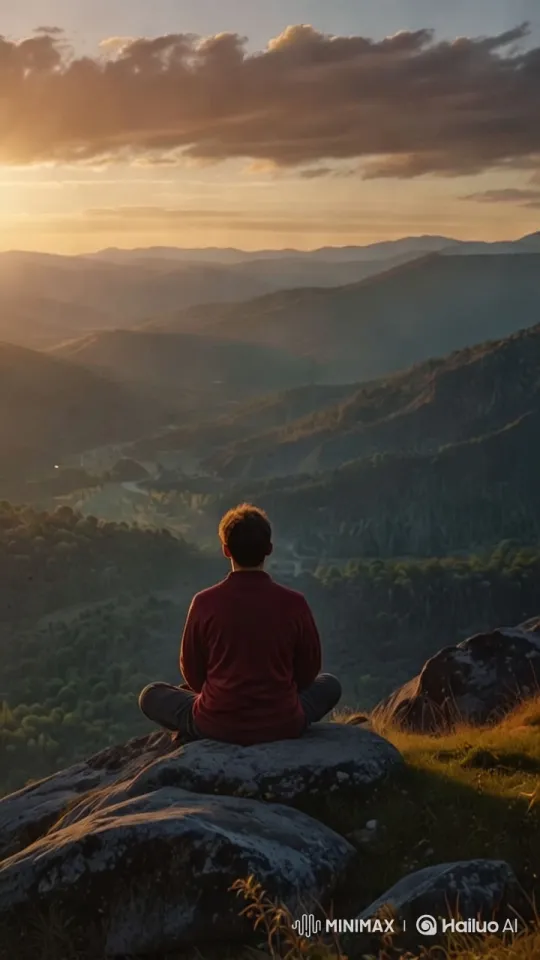 Man Contemplates Serene Valley at Sunset – AI Generated Video | Hailuo AI