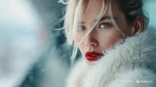Woman Smiles Bravely in Snow, Fur Accentuates Warmth – AI Generated Video | Hailuo AI