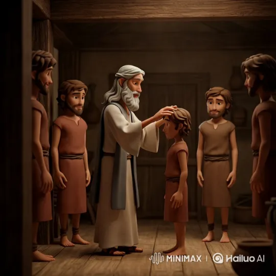 Prophet Samuel Blessing a Young Boy in Rustic Setting – AI Generated Video | Hailuo AI