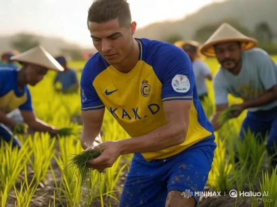 Cristiano Ronaldo Plants Rice in Serene Landscape – AI Generated Video | Hailuo AI