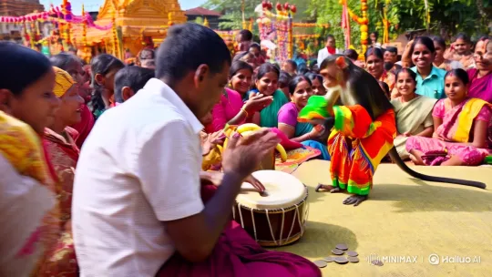 Colorful South Indian Festival Monkey Dance Celebration – AI Generated Video | Hailuo AI