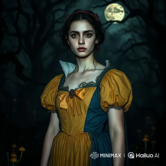 Snow White in Eerie Forest: Haunting Full Moon Scene – AI Generated Video | Hailuo AI