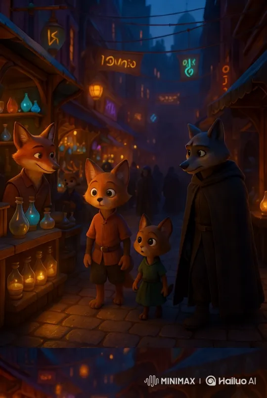 Magical Night Market: Enchanted Potion Stall with Foxes – AI Generated Video | Hailuo AI