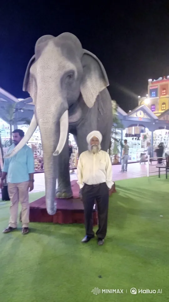 Vibrant Outdoor Scene with Elephant Statue and Tiger – AI Generated Video | Hailuo AI