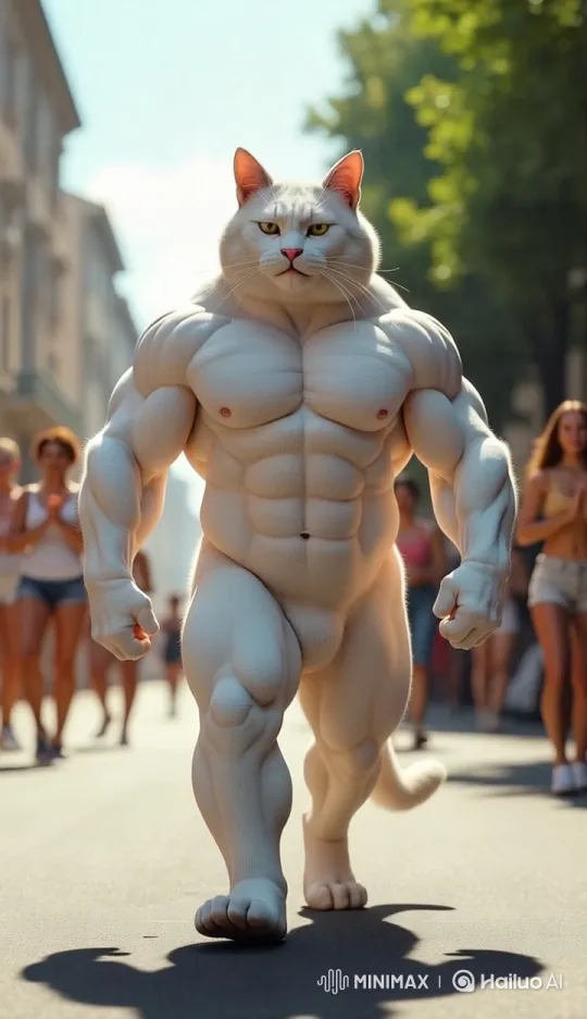 Powerful Cat Walks with Confidence on Bustling Street – AI Generated Video | Hailuo AI