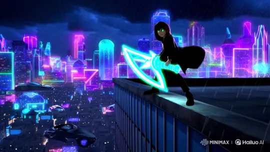Teenage Boy with Futuristic Scythe on Skyscraper's Edge – AI Generated Video | Hailuo AI
