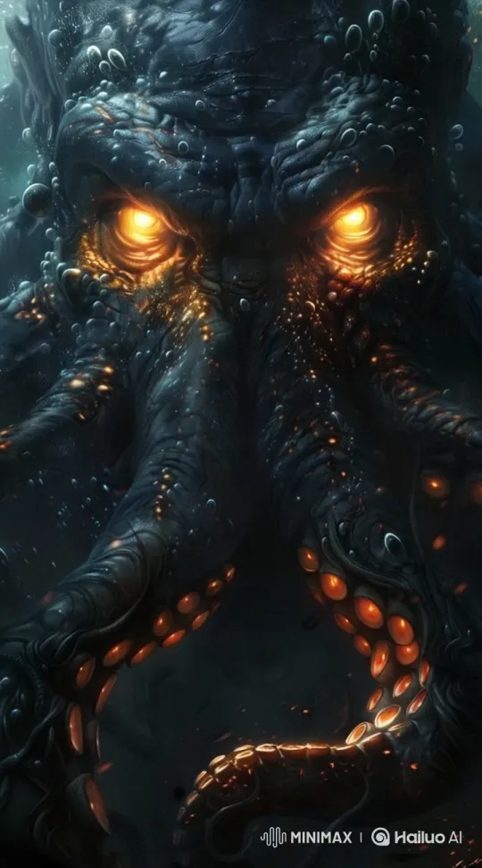 Giant Octopus Monster in Dark, Realistic Underwater Encounter – AI Generated Video | Hailuo AI