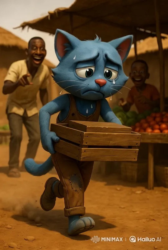 Hardworking Cat Struggles in Bustling African Market – AI Generated Video | Hailuo AI