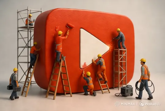 Tiny Workers Construct Giant YouTube Logo in 3D Animation – AI Generated Video | Hailuo AI
