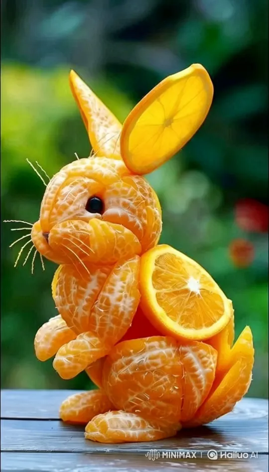 Orange Rabbit Sculpture Sings in Aesthetic Garden Setting – AI Generated Video | Hailuo AI