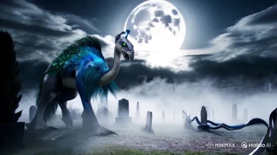Mystical Creature Unearths Graves in Haunted Graveyard – AI Generated Video | Hailuo AI