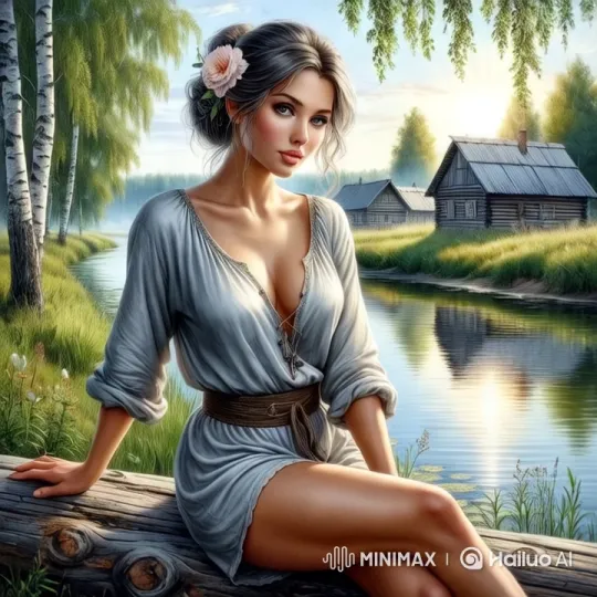 Tranquil Riverbank: Serene Woman Amidst Nature's Beauty – AI Generated Video | Hailuo AI