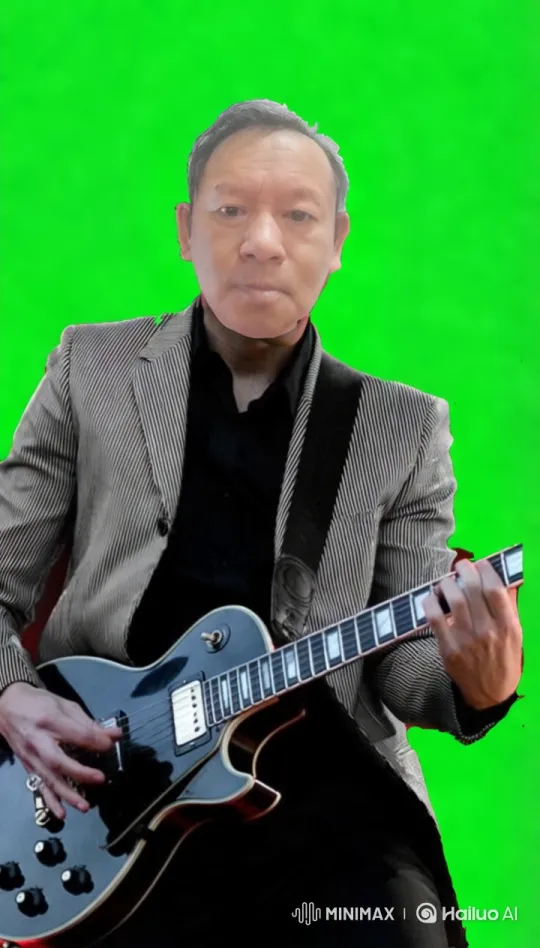Stylish Musician Playing Electric Guitar on Green Screen – AI Generated Video | Hailuo AI