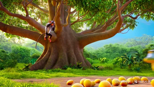 Monkey and Crocodile Share Friendship and Mangoes – AI Generated Video | Hailuo AI