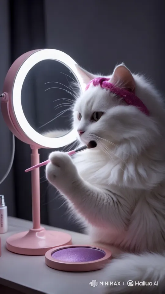 Cat Mimics Makeup Routine with Precision – AI Generated Video | Hailuo AI