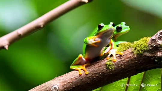 Frogs 'Play' Leaf in Whimsical Natural Scene – AI Generated Video | Hailuo AI