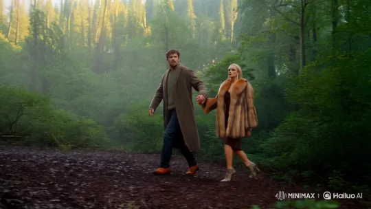 Couple's Dramatic Escape in Lava-Filled Forest – AI Generated Video | Hailuo AI