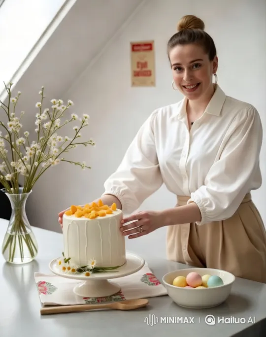 Realistic Animation of Gentle Easter Cake Interaction – AI Generated Video | Hailuo AI