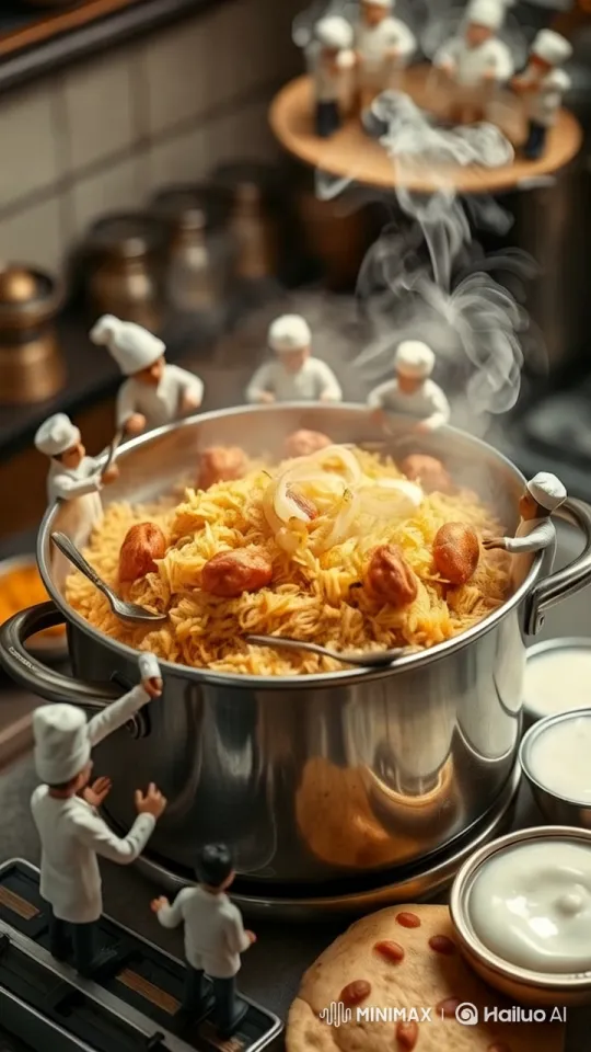 Aesthetic Kitchen Scene: Tiny Chefs Prepare Biryani – AI Generated Video | Hailuo AI