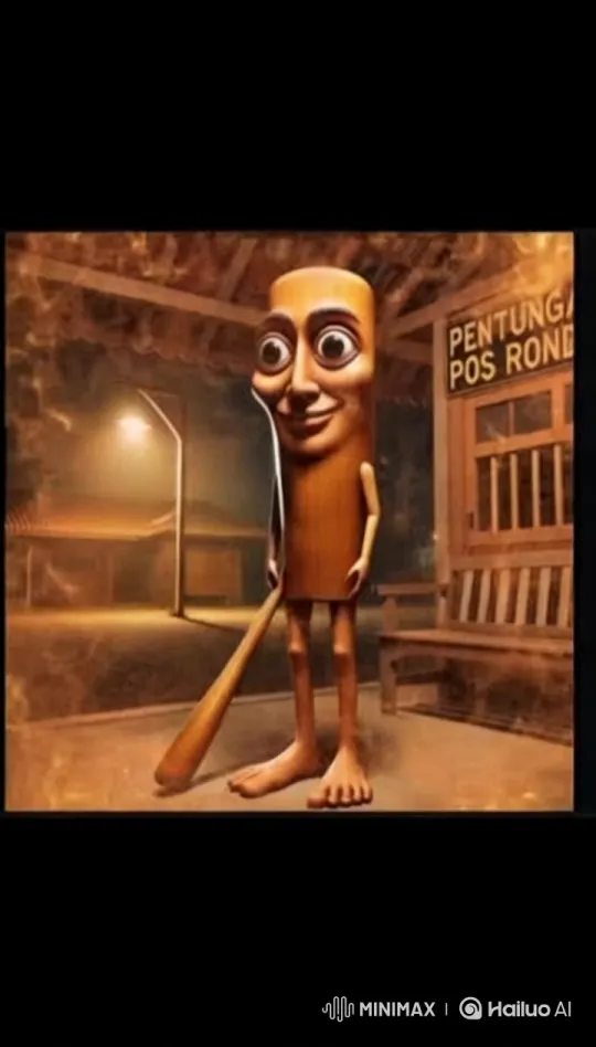Wooden Figure in Nighttime Pentunga Pos Ronde Scene – AI Generated Video | Hailuo AI