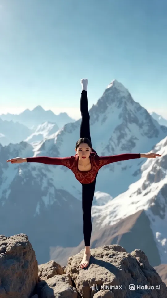 Chinese Woman Poses Gracefully on Snowy Peak – AI Generated Video | Hailuo AI
