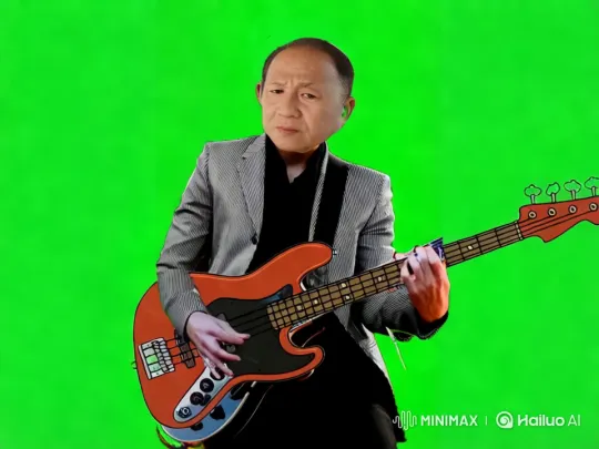 Stylish Musician Playing Bass on Vibrant Green Screen – AI Generated Video | Hailuo AI