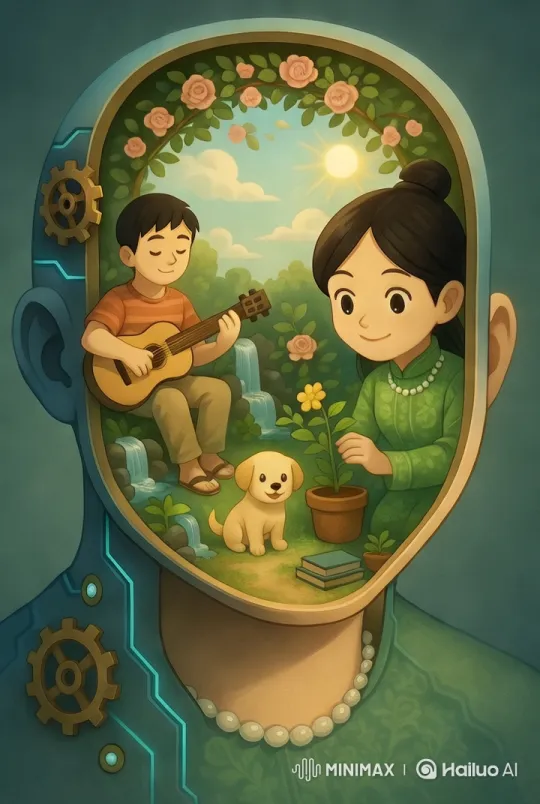 Surreal Anime: Woman's Hollow Head Garden with Serene Inner World – AI Generated Video | Hailuo AI