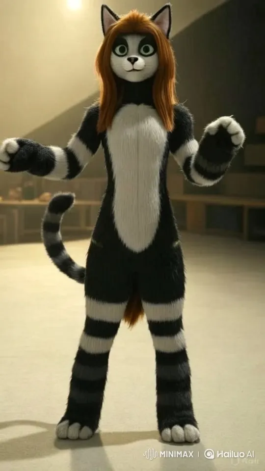 Anthropomorphic Cat Transforms Gracefully in Dim Light – AI Generated Video | Hailuo AI