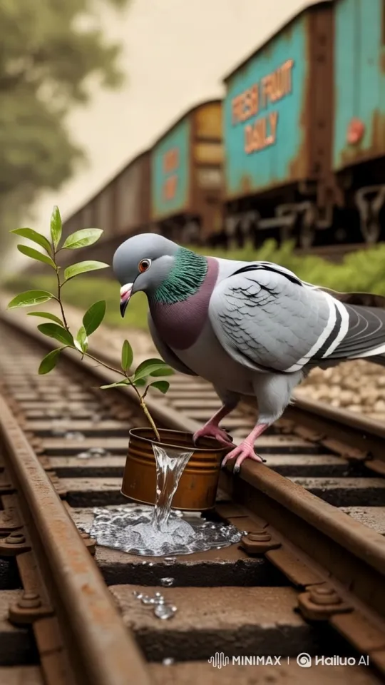Aesthetic Pigeon and Plant Scene on Railway Tracks – AI Generated Video | Hailuo AI