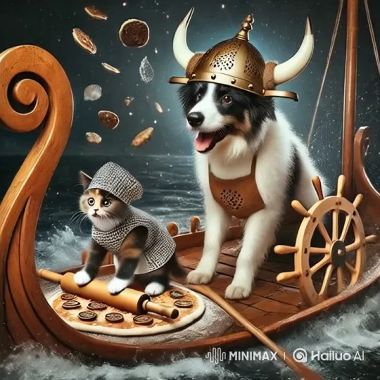 Viking Pets: Dog Helms Boat, Kitten Bakes Pizza – AI Generated Video | Hailuo AI