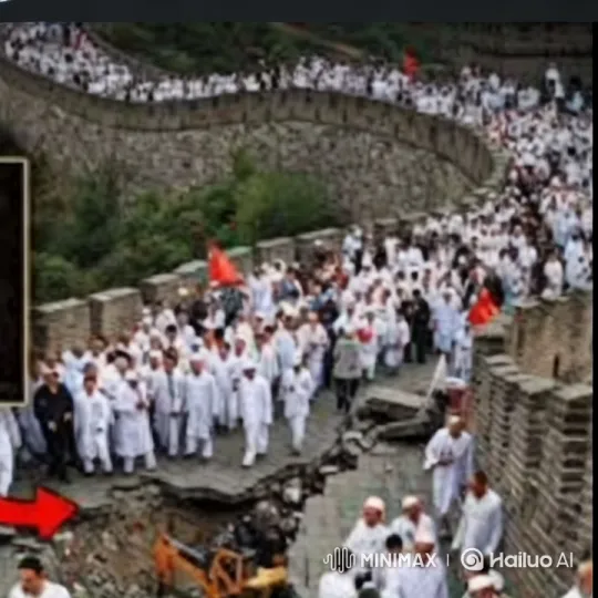 White Robes Procession Along Historic Great Wall – AI Generated Video | Hailuo AI