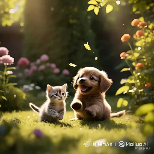 Joyful Playtime of Mimi and Max in a Lush Garden – AI Generated Video | Hailuo AI