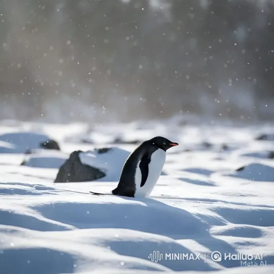 Penguin's Serene Journey Through Snowy Wonderland – AI Generated Video | Hailuo AI