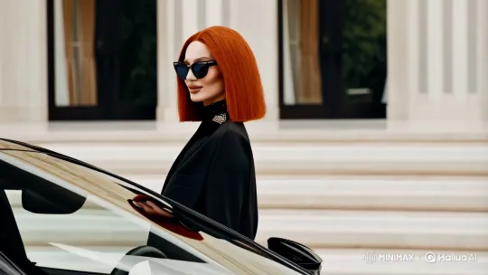 Glamour Model in Chic Red Hair and Designer Clothes Drives McLaren – AI Generated Video | Hailuo AI