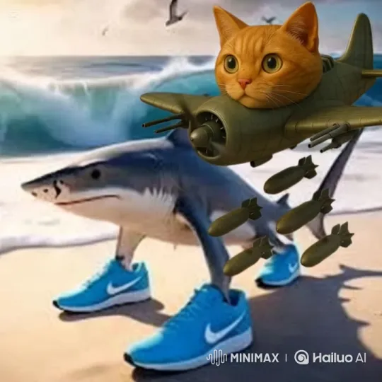 Surreal Shark and Cat Bomb Beach Scene – AI Generated Video | Hailuo AI