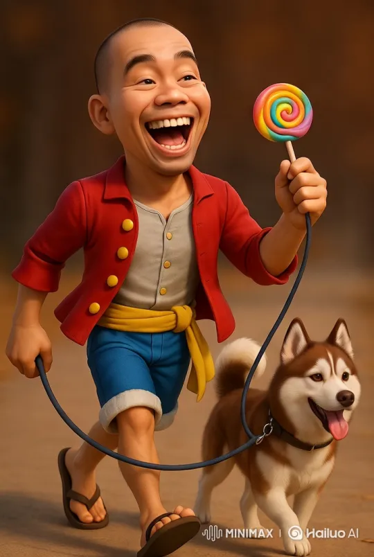 Young Character Walks Dog, Enjoying Lollipop – AI Generated Video | Hailuo AI
