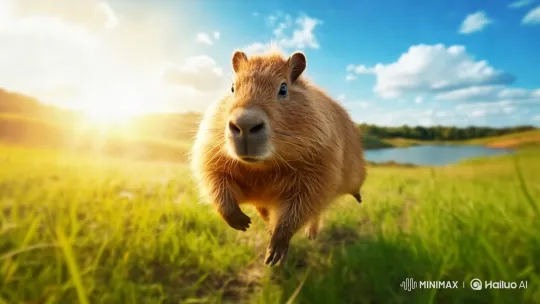 Capybara's Energetic Run in Golden Hour Serenity – AI Generated Video | Hailuo AI