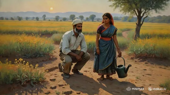 Rural Serenity: Couple Tending Flowers at Dusk – AI Generated Video | Hailuo AI