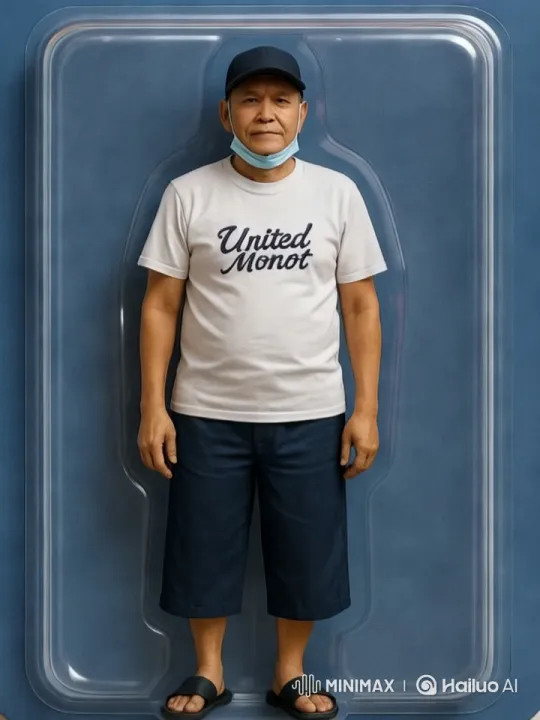 Man in Plastic Mold Walks Steadily in Blue Set – AI Generated Video | Hailuo AI