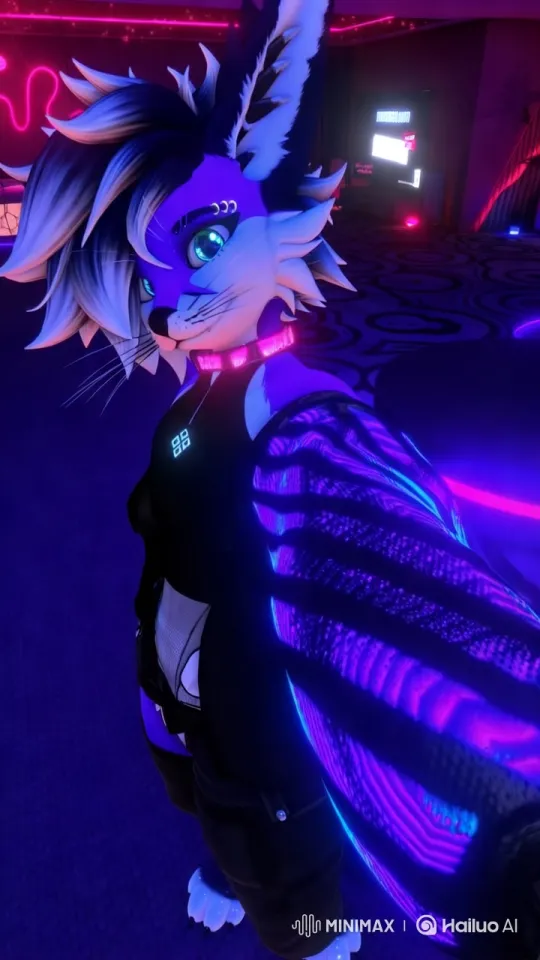 Neon Cat Character Performs in Futuristic Setting – AI Generated Video | Hailuo AI