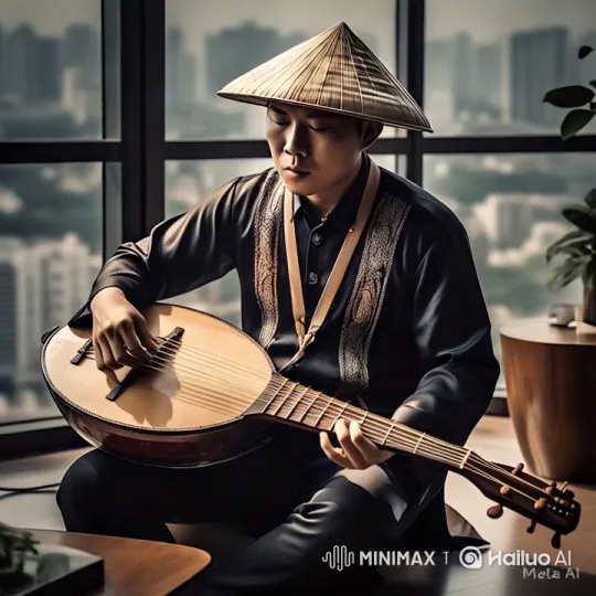 Traditional Musician in Modern Setting Strums Serenely – AI Generated Video | Hailuo AI
