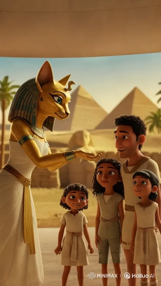 Bastet Blesses Family by Pyramids in Live2D Animation – AI Generated Video | Hailuo AI