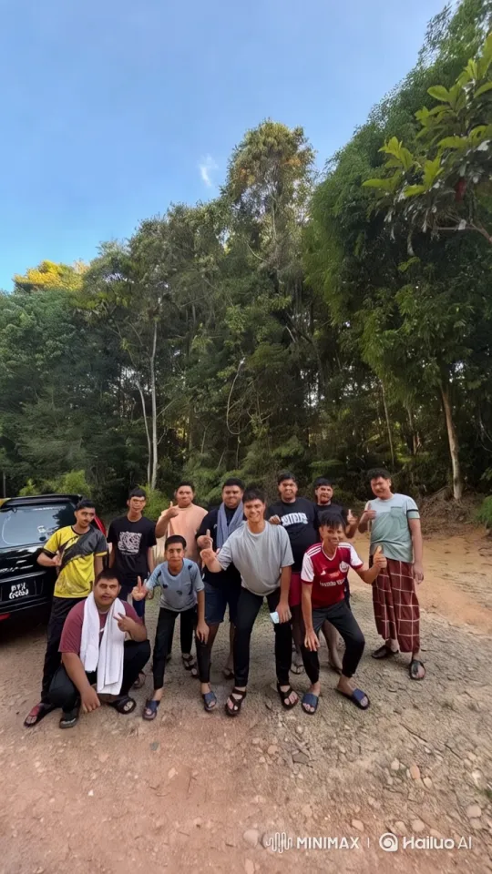 Group Poses with Vibrant Contrast Amidst Nature – AI Generated Video | Hailuo AI
