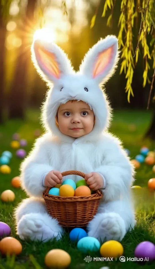 Easter Bunny Arranges Eggs in Basket – AI Generated Video | Hailuo AI