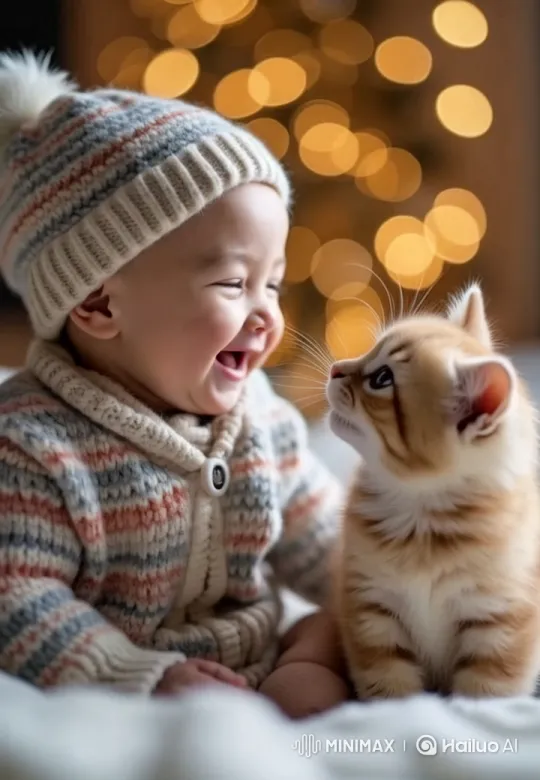 Baby and Kitten Share Joyful, Cozy Moment – AI Generated Video | Hailuo AI